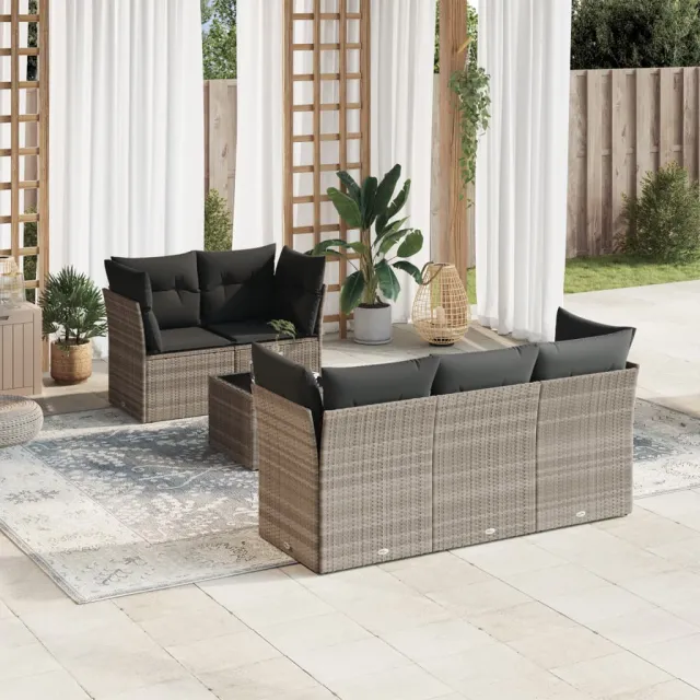 vidaXL 6-delige Loungeset met kussens poly rattan lichtgrijs grijs, foto 2