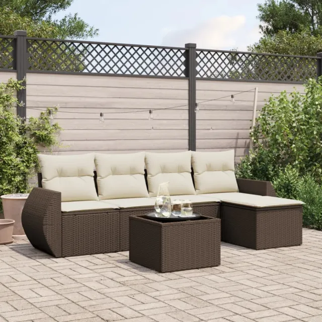 vidaXL 6-delige Loungeset met kussens poly rattan bruin, foto 2