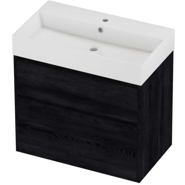 Proline Zara Badmeubelset Porselein Loft 1 Kraangat Greeploos 80x46x78 cm Glans Wit Black Oak