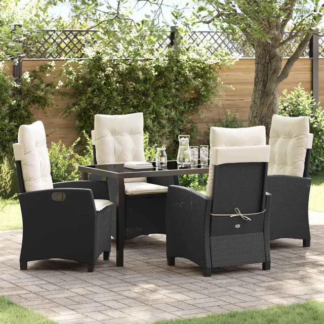 vidaXL Tuin eettafelset 5 st Zwart poly rattan