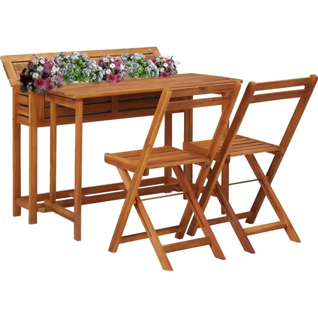 vidaXL Tuintafel met plantenbak en 2 bistrostoelen massief acaciahout Bruin
