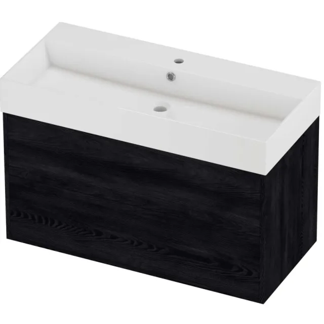 Proline Zara Badmeubelset Porselein Loft 1 Kraangat Voor Grepen 100x46x65 cm Glans Wit Black Oak