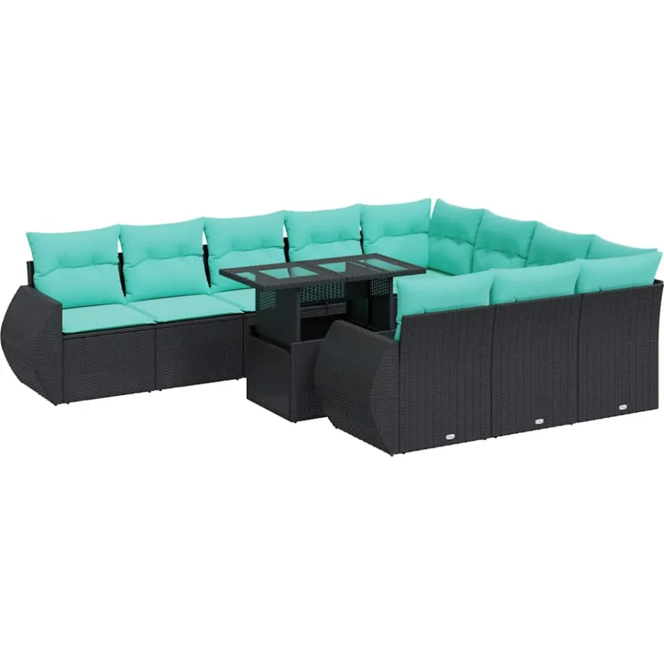 vidaXL 11-delige Loungeset met kussens poly rattan acacia zwart, foto 3