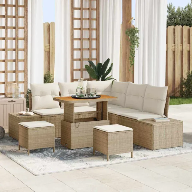 vidaXL Tuinbankenset 8 st Beige poly rattan