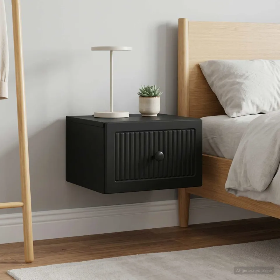 vidaXL Wandbeugel Bedkast 2 st Zwart 33 x 34,5 x 20 cm Bewerkt hout, foto 4