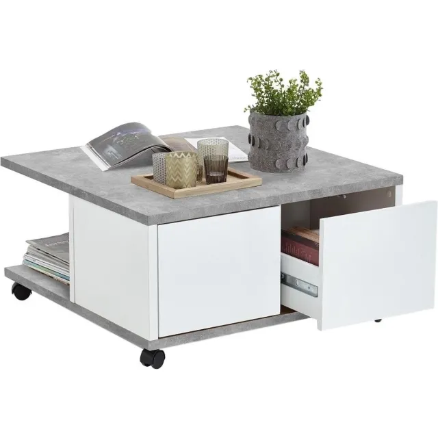 Fd Furniture Vierkante salontafel Twin 70x36x70 breed in grijs beton met wit