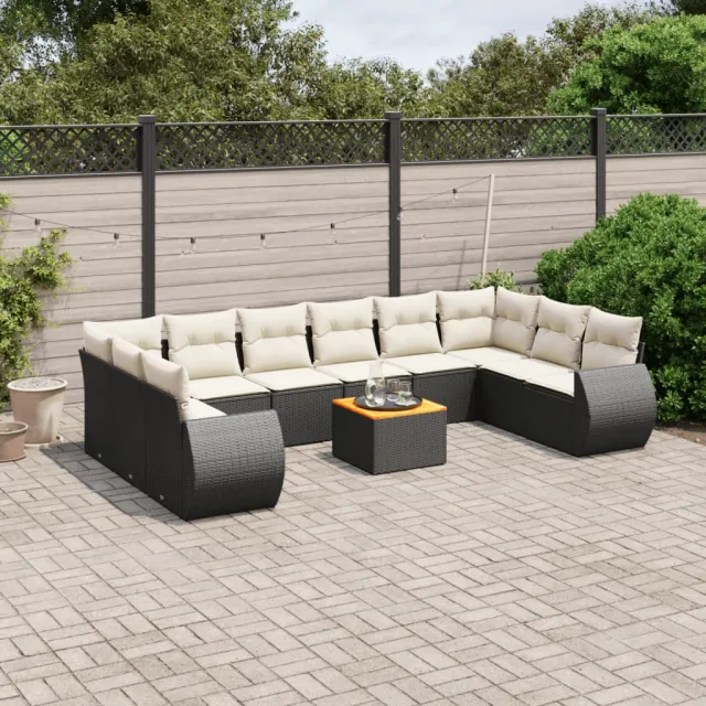 vidaXL 11-delige Loungeset met kussens poly rattan zwart, foto 2