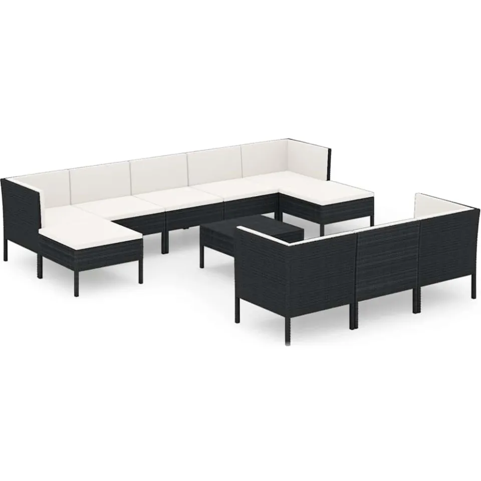 vidaXL 11-delige Loungeset met kussens poly rattan zwart, foto 3