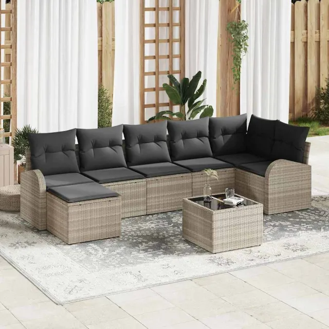 vidaXL Tuin Sofa Set 8 st Lichtgrijs [Synthetisch]: Poly Rattan