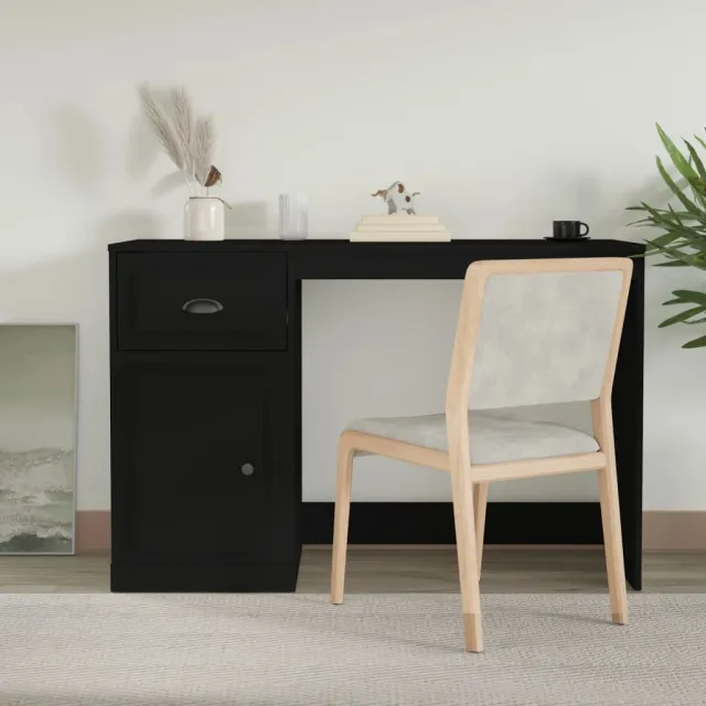 vidaXL Bureau met lade 115x50x75 cm bewerkt hout zwart, foto 2