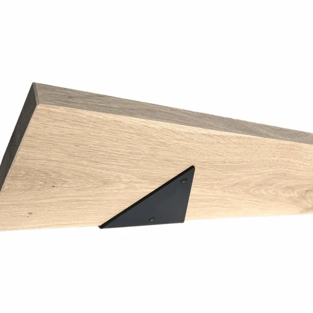 GoudmetHout Wandplank Industrieel - 50 x 20 cm Muurplank - Eiken Hout - Decoratie Wandrek & Boekenrek - Hangplank Keuken - Wall Shelf + 2 Driehoekvormige Mat Zwarte Plankdragers van Staal Licht eiken, mat zwart