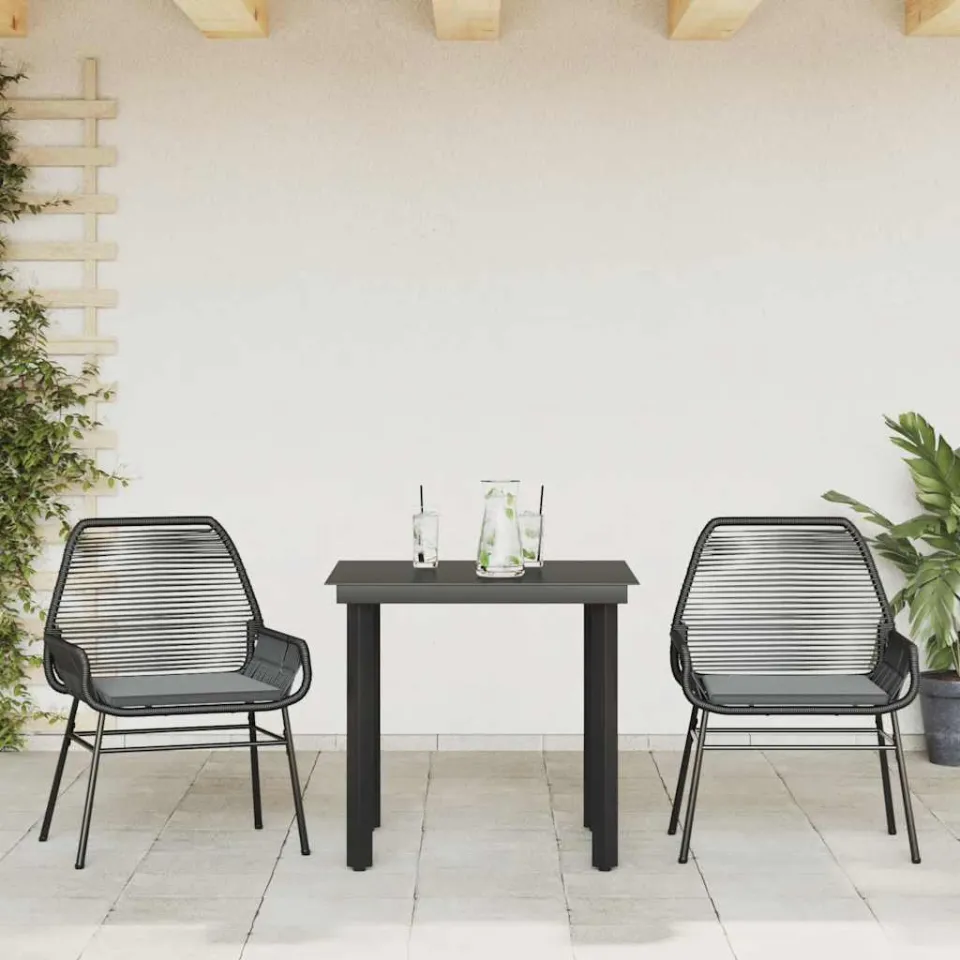 vidaXL 3-delige Tuinset met kussens poly rattan glas zwart, foto 2