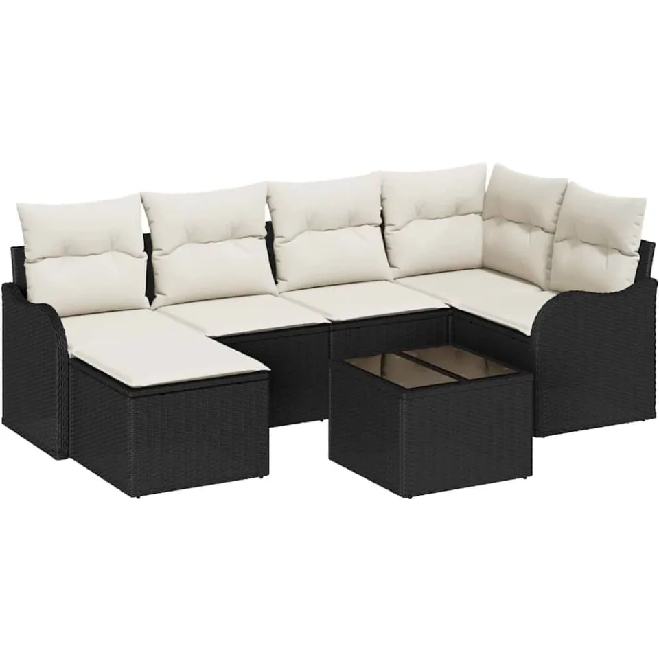 vidaXL Tuin Sofa Set met kussen 7 pcs Zwart Poly riet