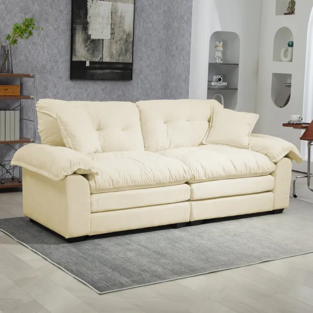 REDOM 2-Zits Sofa - Diepe Zitting En Dubbel Zitkussen - Modern - Voor Woonkamer Of Kantoor - Chenille - Beige - 214 x 89 x 93 cm