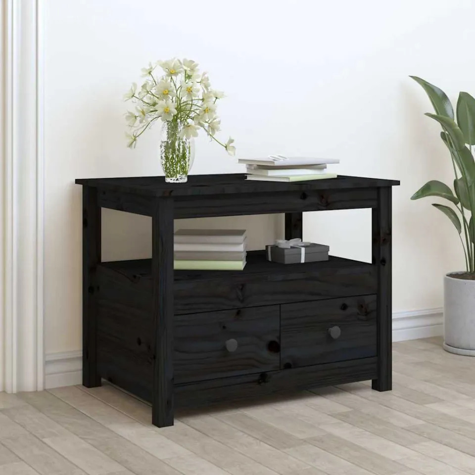 vidaXL Salontafel 71x49x55 cm massief grenenhout zwart, foto 3
