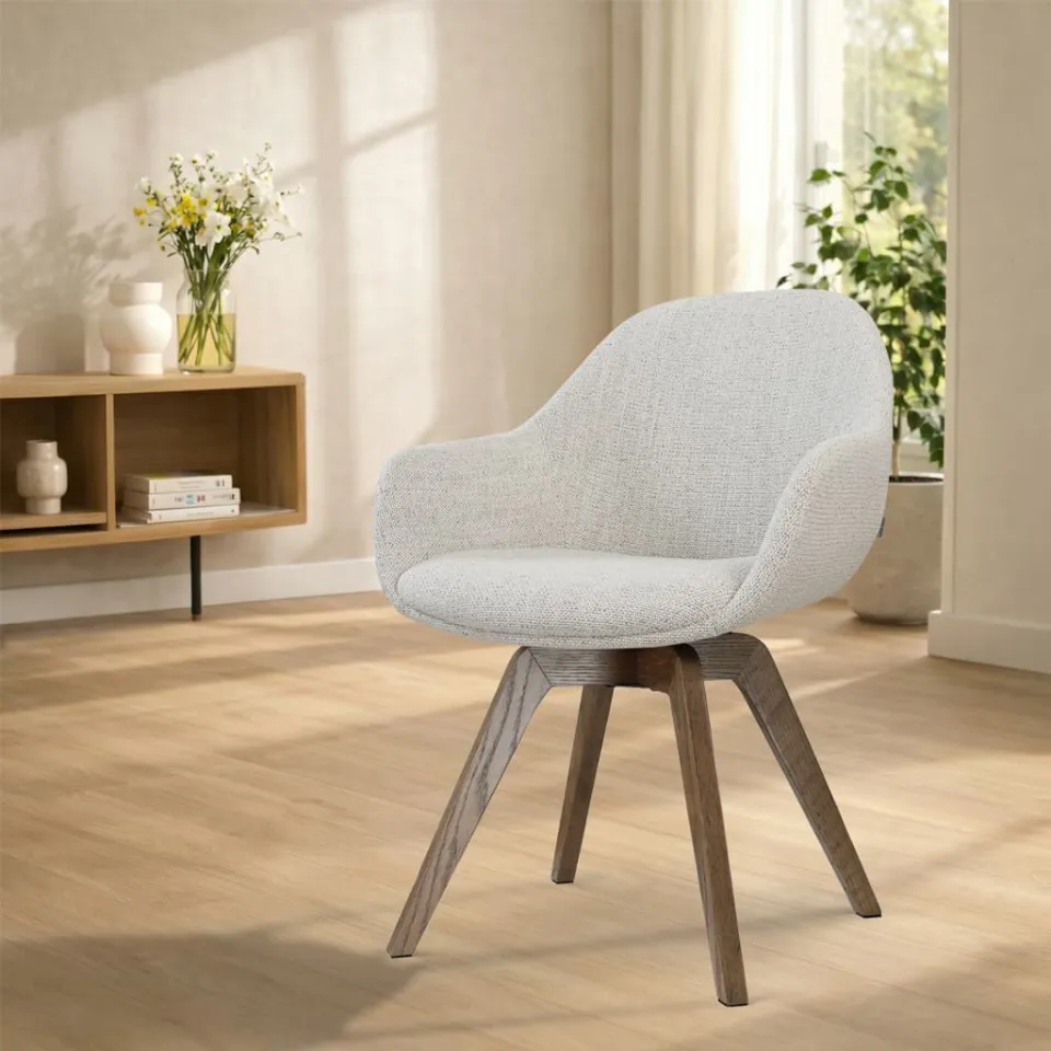 Nolon Noor-Mae draaibare eetkamerstoel beige gemêleerd - walnoot houten onderstel, foto 2