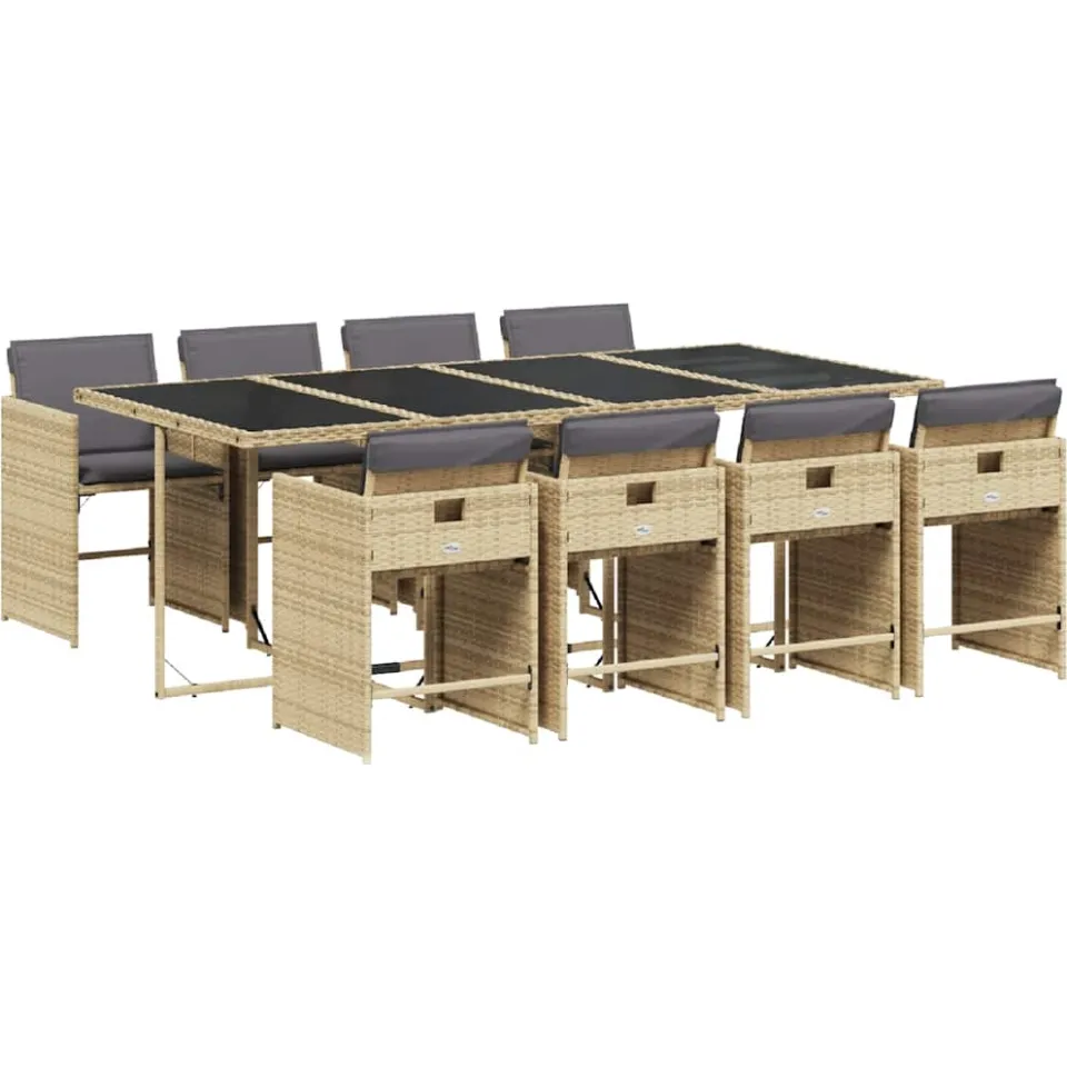vidaXL 9-delige Tuinset met kussens poly rattan gemengd beige, foto 3