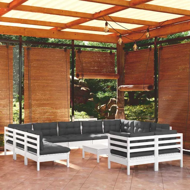 vidaXL 12-delige Loungeset met kussens massief grenenhout wit, foto 2