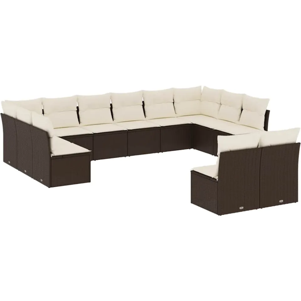 vidaXL 12-delige Loungeset met kussens poly rattan bruin, foto 3