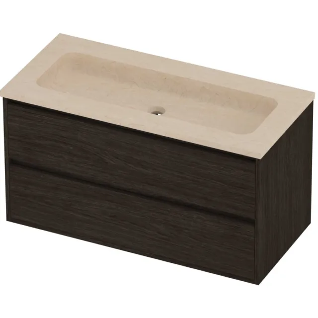 Proline Rollo Badmeubelset Hardsteen Elegant Zonder Gat 100x46x54 cm Sand Stone Mokka Oak Eiken
