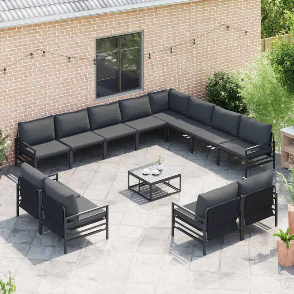 vidaXL Tuinbankenset 13 st Zwart Staal, foto 3