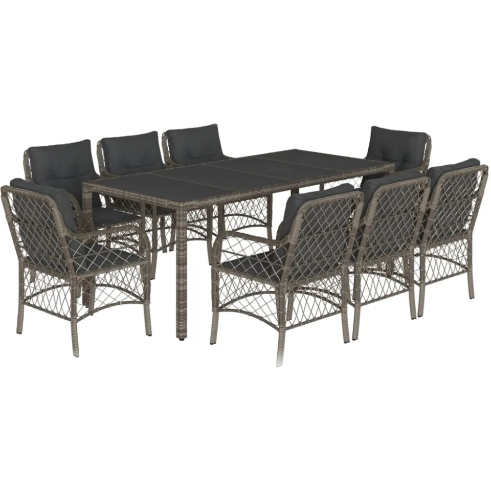 vidaXL 9-delige Tuinset met kussens poly rattan grijs, foto 3