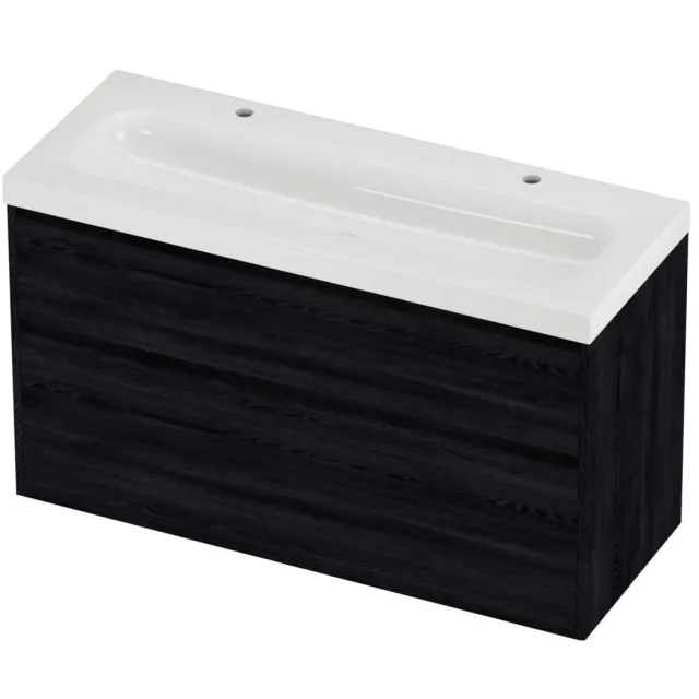 Proline Haga Badmeubelset Polystone Mezza 2 Kraangaten Greeploos 120x46x73 cm Glans Wit Black Oak Eiken