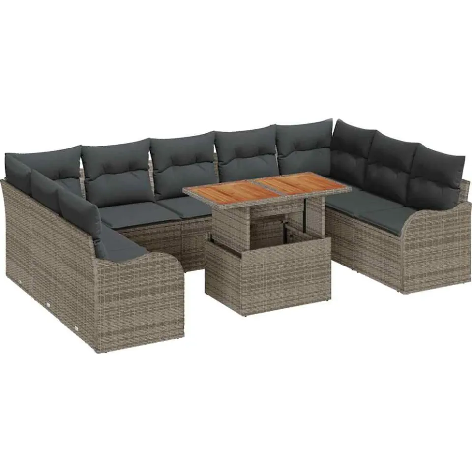 vidaXL Tuin Sofa Set 10 st Grijs Poly riet, foto 3
