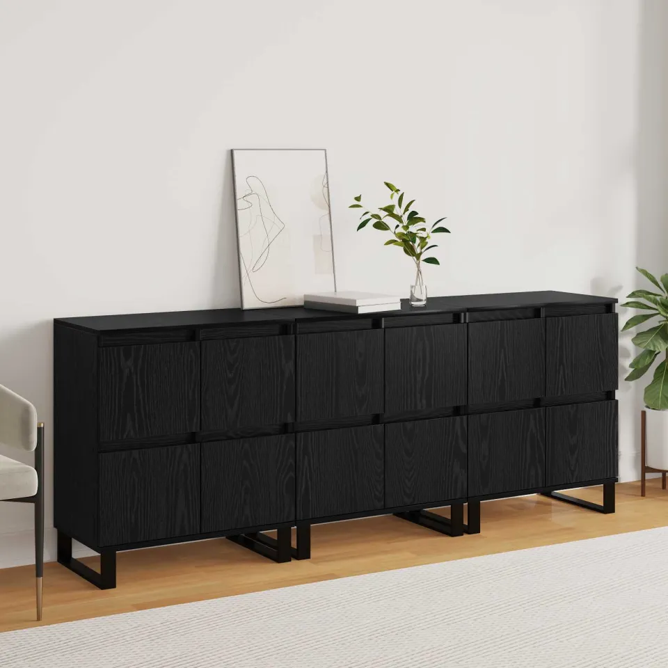 vidaXL Dressoir 3 st Zwart Eiken 60 x 35 x 70 cm, foto 4