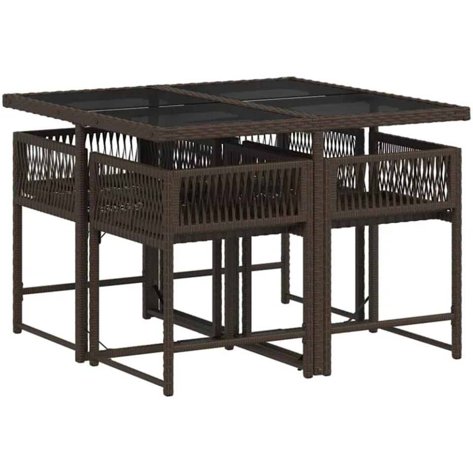 vidaXL 5-delige Tuinset met kussens poly rattan bruin, foto 4