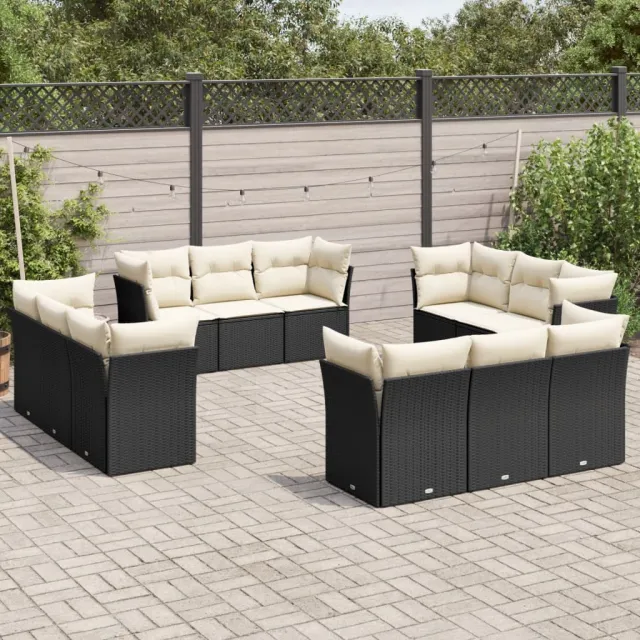 vidaXL 12-delige Loungeset met kussens poly rattan zwart, foto 2