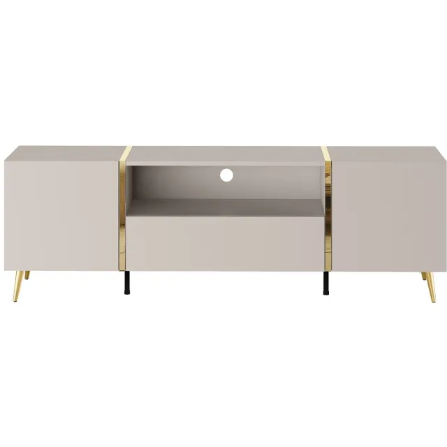 Vente-unique Tv-meubel met 2 deurtjes, 1 lade en 1 nis - Beige en goud - MARZIALO