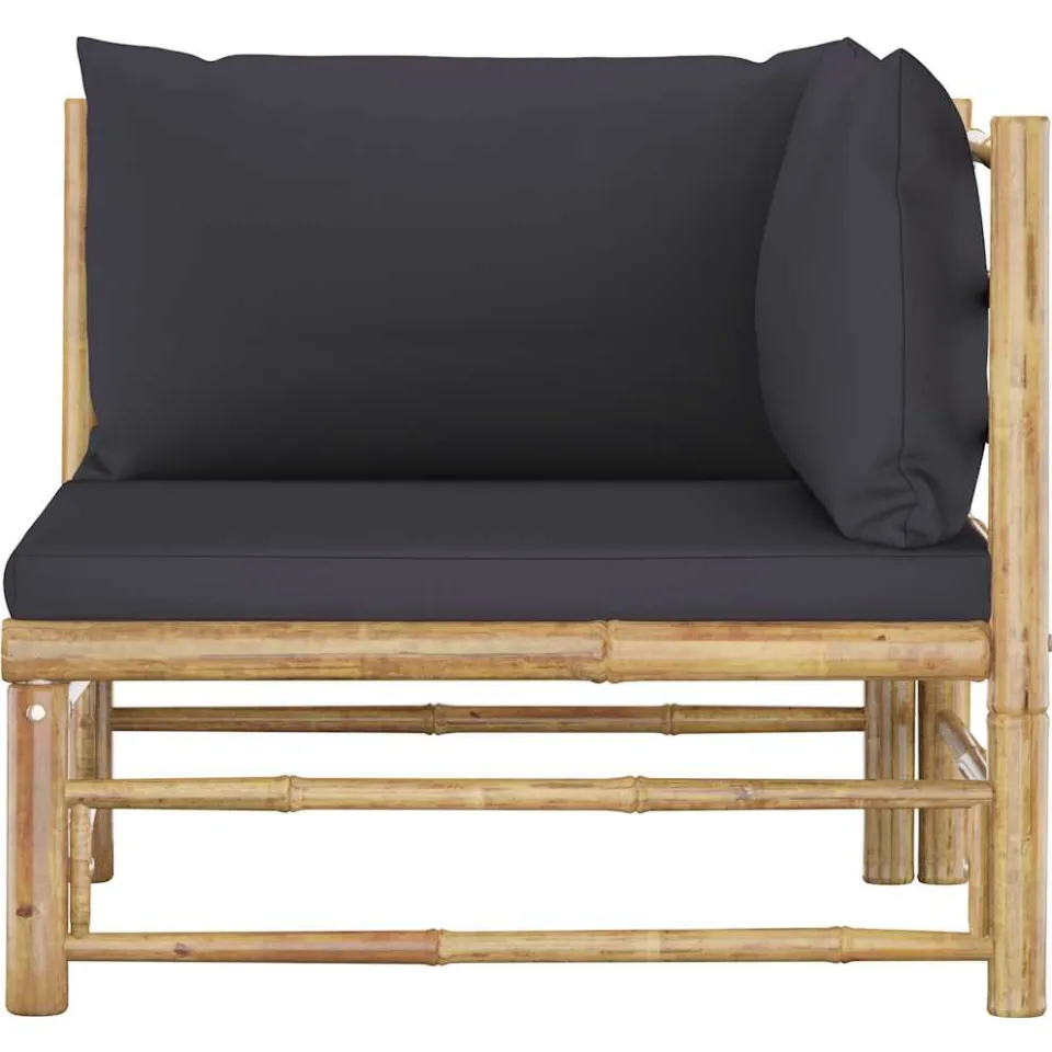 vidaXL 2-delige Loungeset met kussens bamboe donkergrijs grijs, foto 4