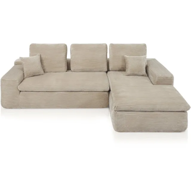 Popsofa Lazy Hoekbank Velvet Ribstof Beige rechts