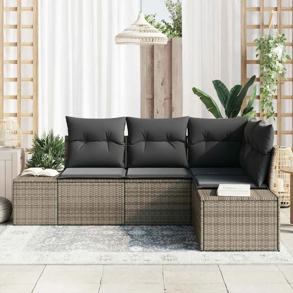 vidaXL Tuinbankenset 4 st Grijs poly rattan, foto 3