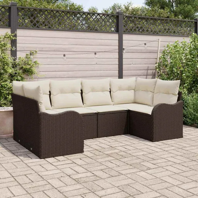 vidaXL Tuin Sofa Set 6 st Bruin en wit Poly riet