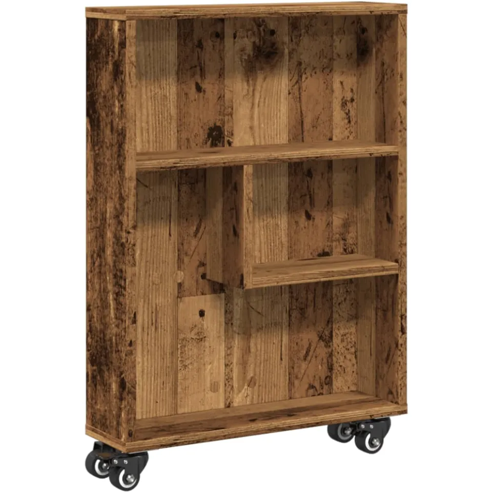 vidaXL Opbergtrolley smal 48x13x68 cm bewerkt hout oud houtkleurig bruin, foto 3