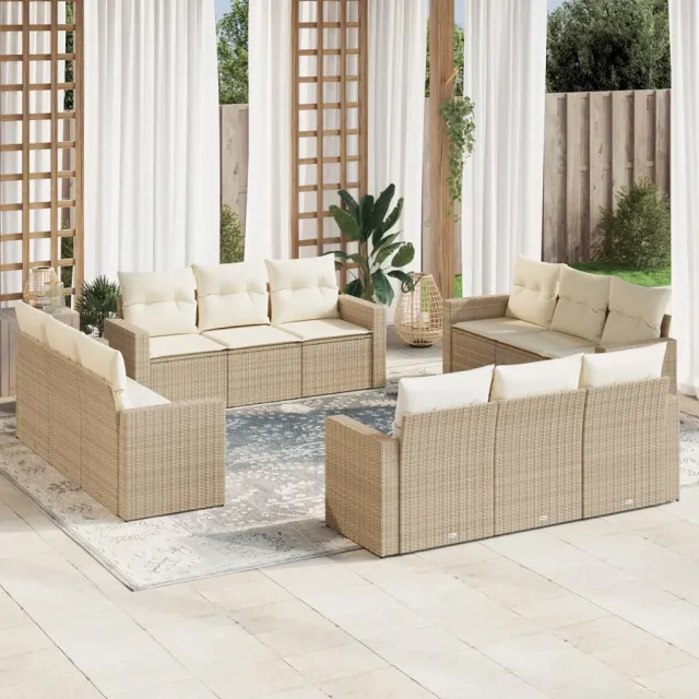 vidaXL 12-delige Loungeset met kussens poly rattan beige, foto 2