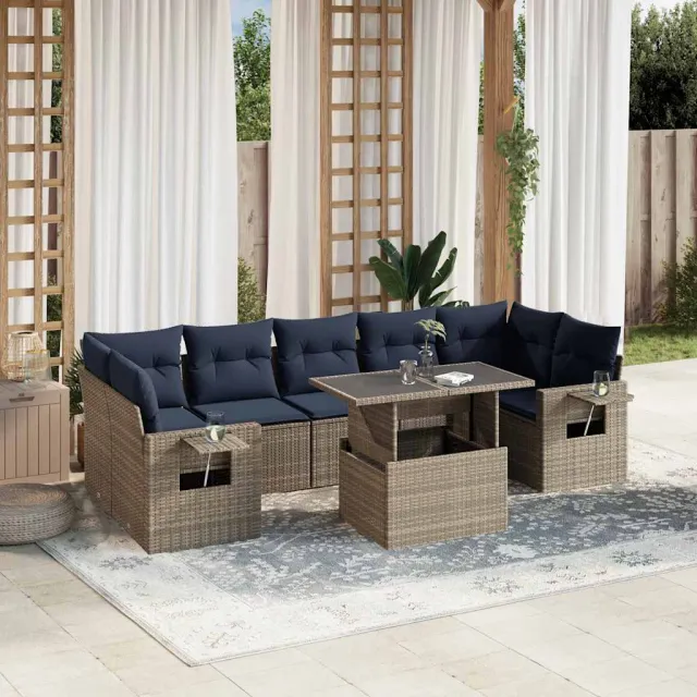 vidaXL 8-delige tuinbankset met kussens, grijs polyrotan, foto 2