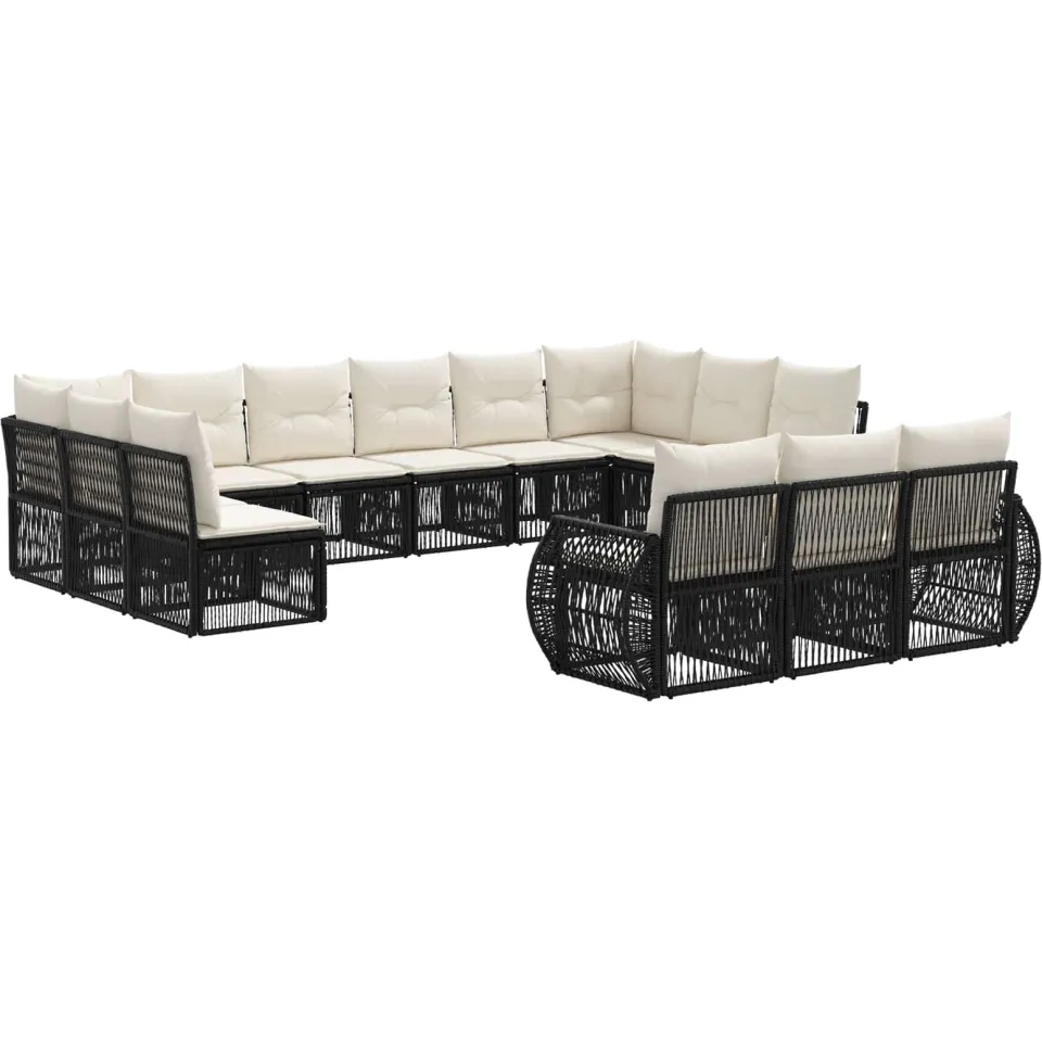 vidaXL Tuinbankenset 13 st 13-zits Zwart en Cream Wit poly rattan, foto 3