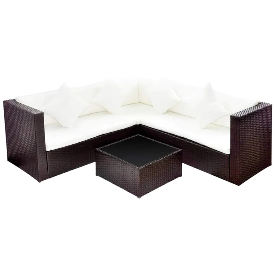 vidaXL 4-delige Loungeset met kussens poly rattan bruin, foto 2