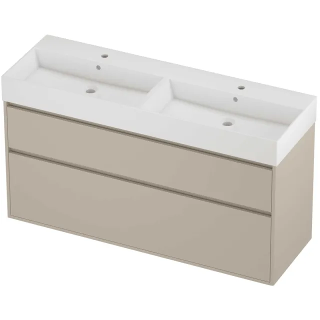 Proline Zara Badmeubelset Porselein Loft 2 Gaten 140x46x78 cm Glans Wit Soft Linen Beige