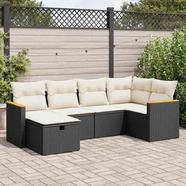 vidaXL 6-delige Loungeset met kussens poly rattan zwart, foto 2