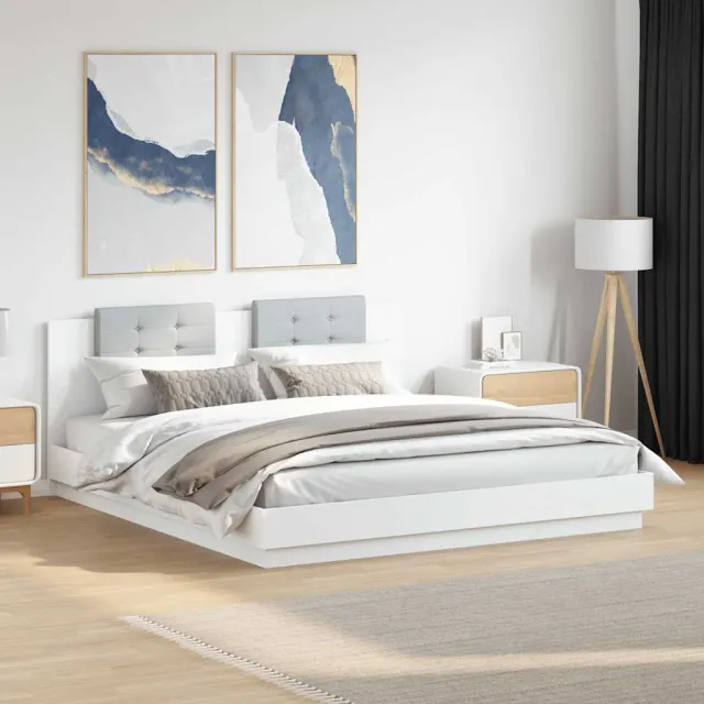 vidaXL Bedframe met hoofdeinde bewerkt hout wit 200x200 cm