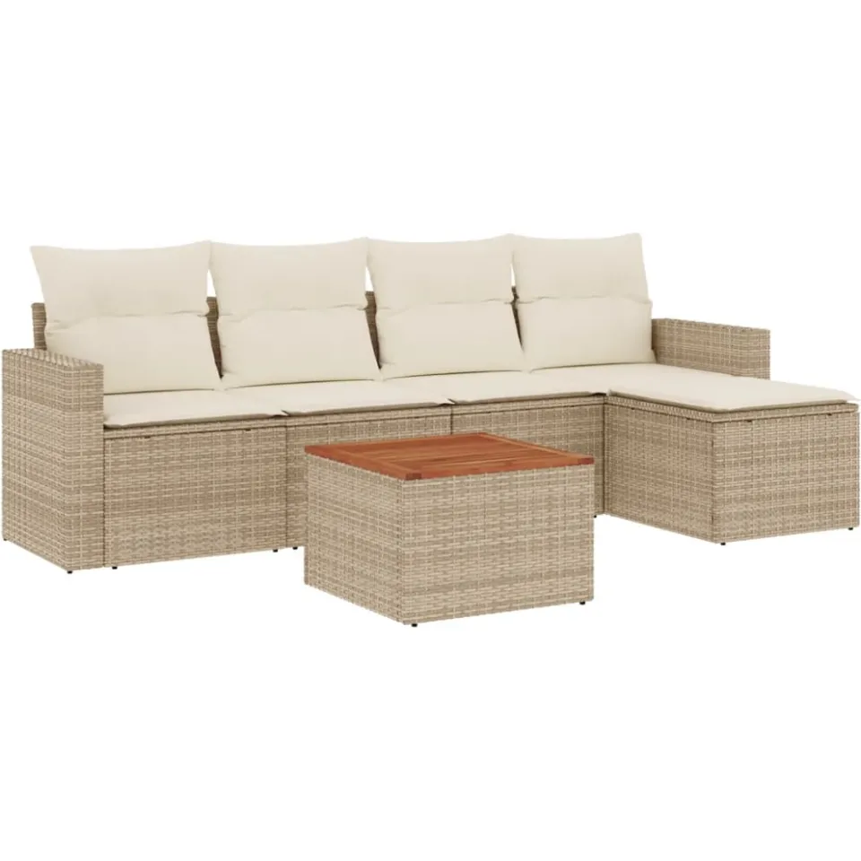 vidaXL 6-delige Loungeset met kussens poly rattan beige, foto 3
