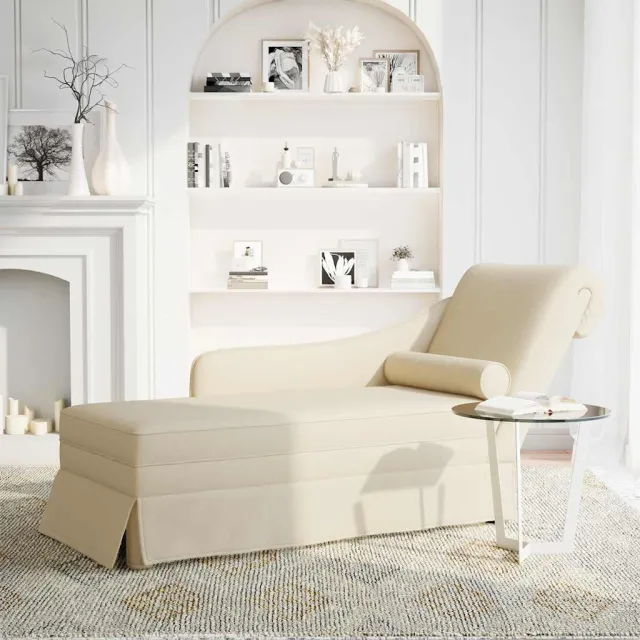 vidaXL Chaise longue met bolster en rechterarmleuning linnen crème, foto 2