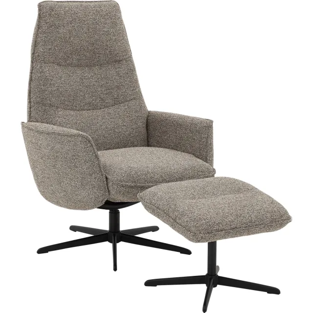 Goossens Relaxstoel Tusla, Relaxfauteuil (incl hocker) gemeleerd grof geweven bruin