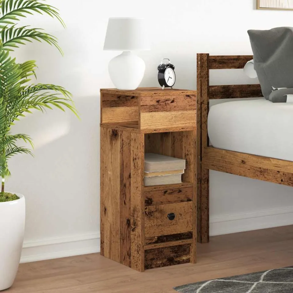 vidaXL Nachtkastje met lade 25x31x66 cm oud houtkleurig bruin, foto 2