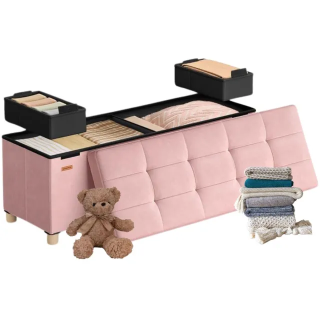 Signature Home Poef - Zitbank met Opbergruimte - Hocker opvouwbare - 112 Ltr opbergbox met deksel - fluweel - belastbaar tot 300 kg - Roze