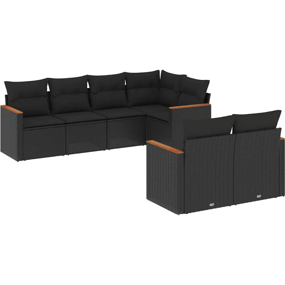 vidaXL 7-delige Loungeset met kussens poly rattan zwart, foto 3